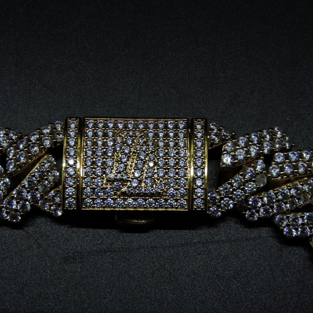 Iced London Gold Plated Diamond Prong Link Choker - Picture 6 of 11